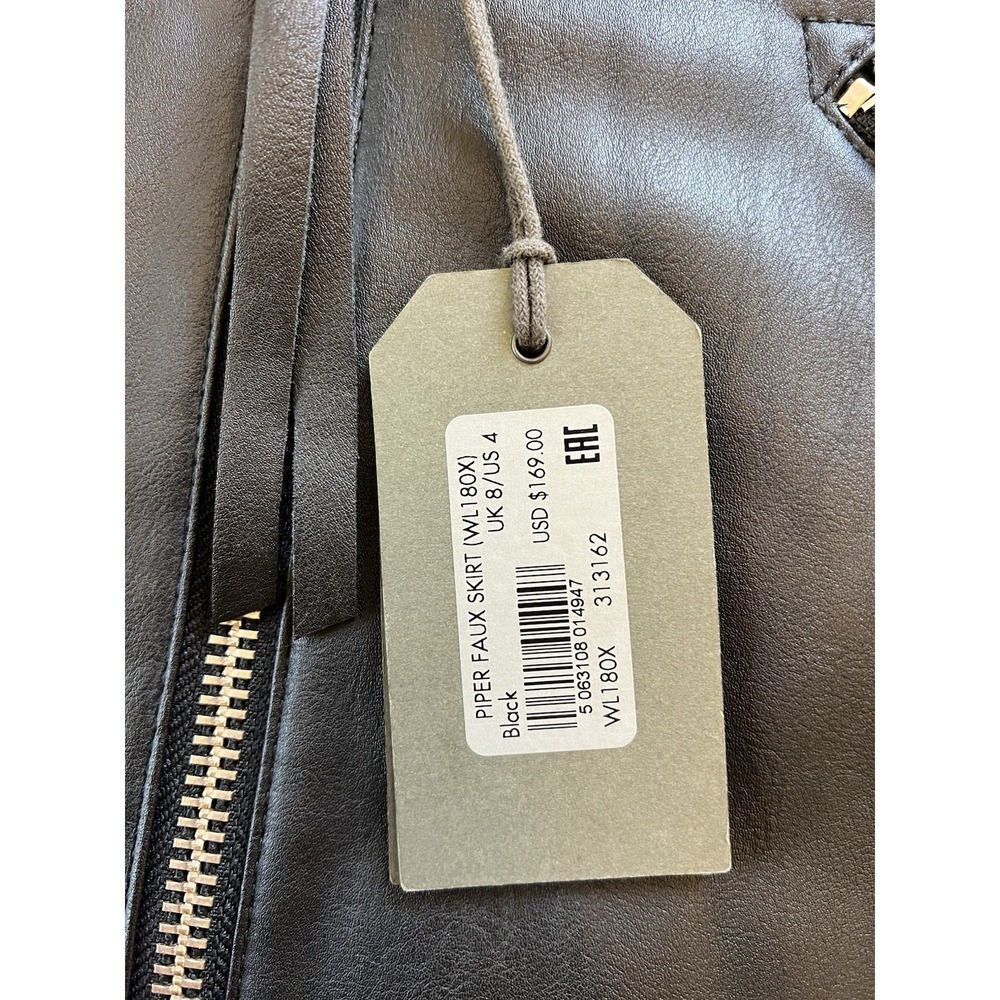 All Saints Piper Black Leather Zip-Front Mini Skirt size 4 NWT‎ Revolve - Picture 6 of 8